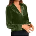 thumbnail image 2 of AXXD Green Basic Summer Tops for Women 2024 Trendy Solid Golden Velvet Long Sleeved V-neck Shirt With Pockets And Button Up Top, 2 of 6