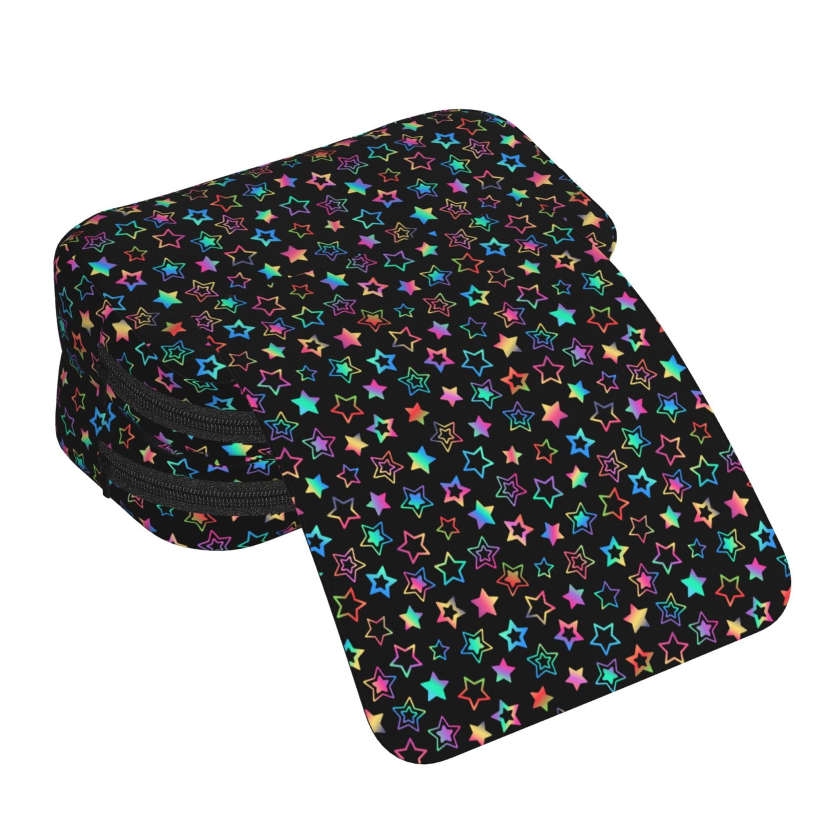 Rateoe Multi-Colored Stars Pattern Double Clamshell Pen Case, Storage Organizer with Two Zipper Compartments– Holds Up to 50 Pencils & Pens