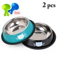 thumbnail image 1 of 2PCS Pet Cat Bowl with 2 Food Scoops Stainless Steel Non-slip Water Food Bowl For Cat, 1 of 11