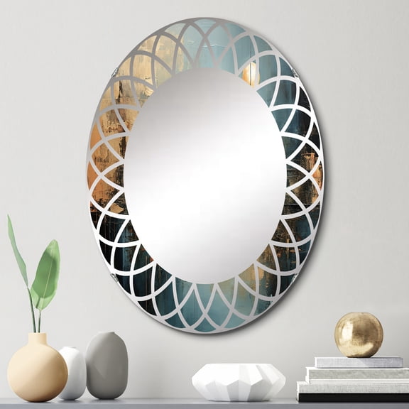 DESIGN ART Designart "Teal Orange Bold Energy I" Abstract Collages Modern Wall Mirror 20in.x30in.