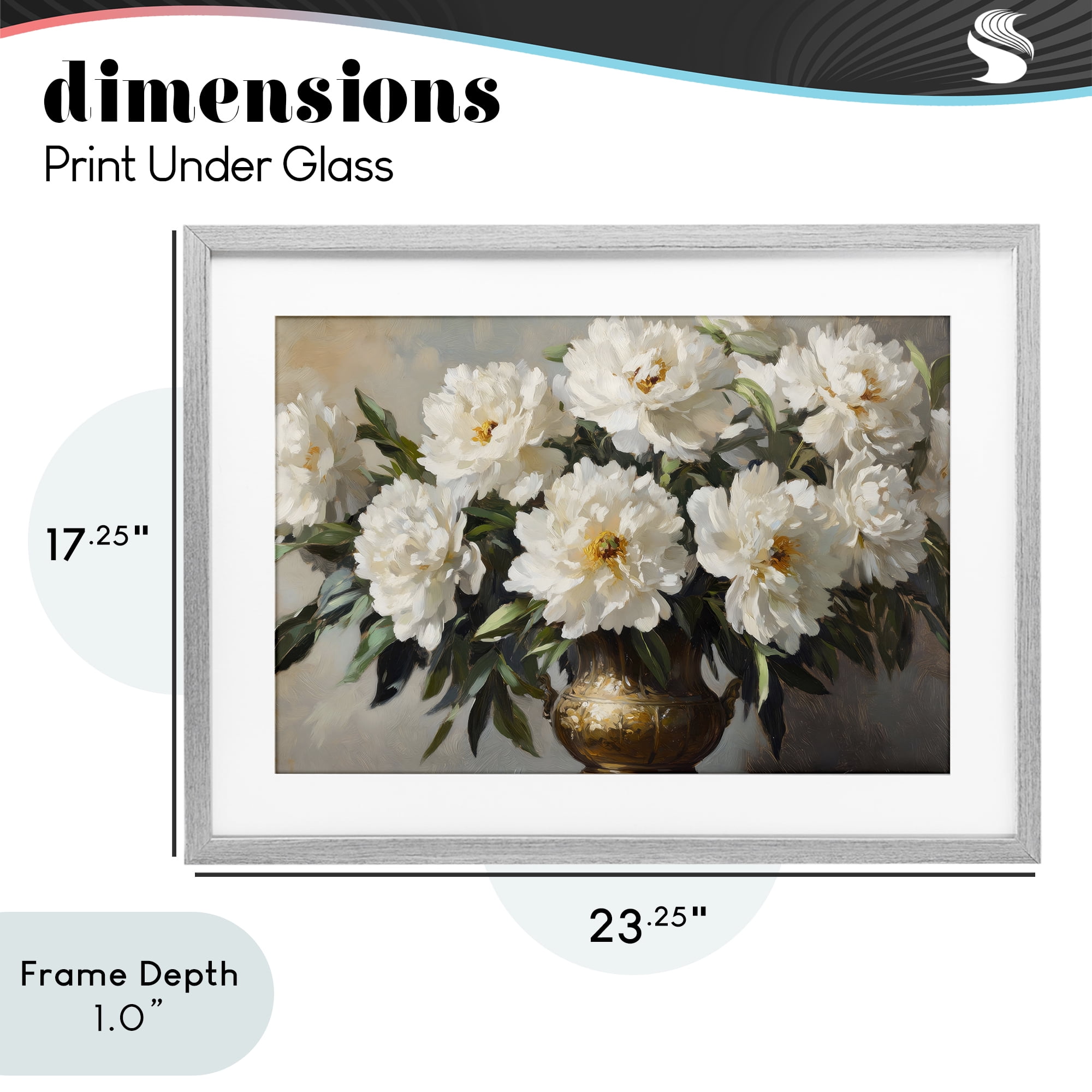 Stupell Industries Golden Vase with Peonies Gray Framed Print Under Glass, design by Petal Prints Design