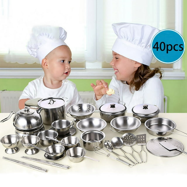 HUASHENG Utensils House Pans Toys Kitchen Gift Kids Cooking Pots Set Cookware 40Pcs Play Education