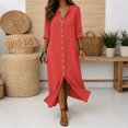 thumbnail image 5 of qafoshin Fall Dresses for Women V Neck Button Down Loose Dress Solid Color Casual Long Dress, 5 of 6