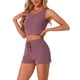 thumbnail image 4 of INSPIRE CHIC Conjunto de Pijamas de Dos Piezas para Mujeres, Top de Tirantes de Punto Acanalado con Pantalones Cortos, Color Rojo, 4 of 5
