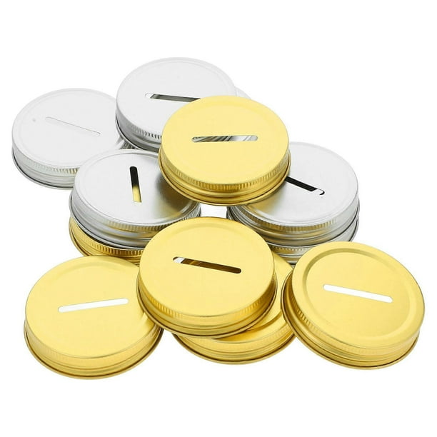 12pcs Metal Coin Slot Lid for 70mm Regular Mouth Mason Jars Reusable Money Saving Bank Top for DIY Piggy Banks and Canning Jars