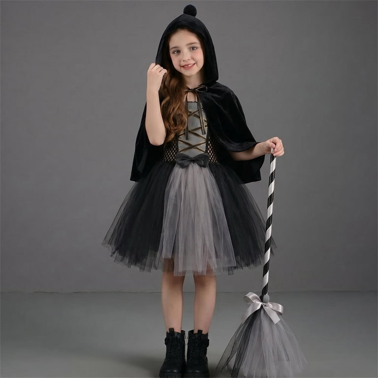 grey witch dress Ujnder Girl's Halloween Costume with Pumpkin Outfit for Role Play Party and Trick Or Toddler Girl Outfits,Grey,6-7 Years, Toddler Girl's Wedding Edit