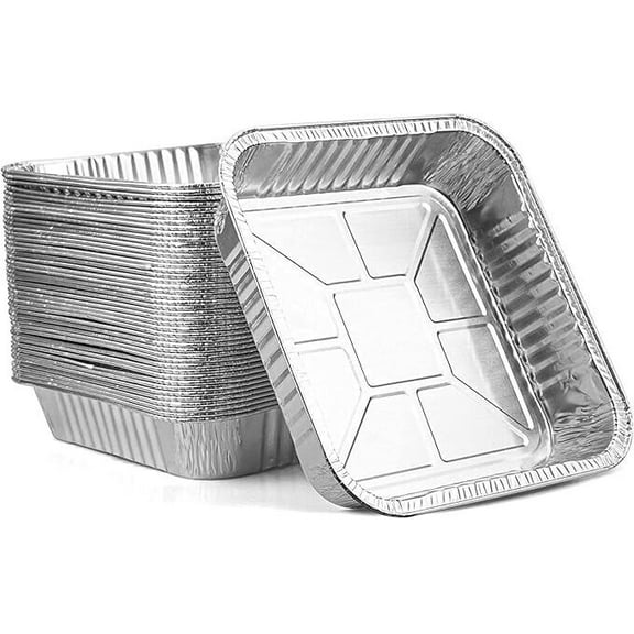 50 Pack 8" Disposable Aluminum Foil Pans for Baking, Meal Prep Square Pan