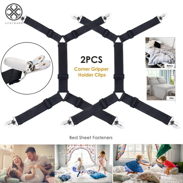 Luxtrada 2PCS Sheet Bed Suspenders Adjustable Crisscross Fitted Band