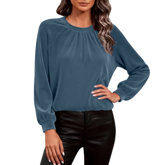 Kukoosong Women's Blouses Dressy Casual Tops,Women Solid Color Elegant Metallic Velvet Long Sleeve Top