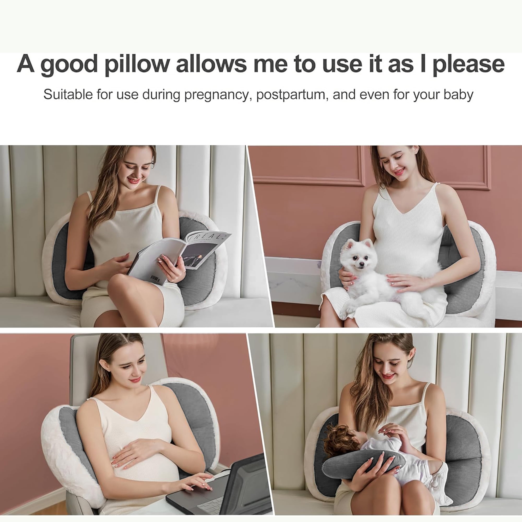 Arsvita W-Shaped Pregnancy Pillow Gray, Adjustable Travel Wedge Maternity Pillow for Side Sleepers, Back Belly Hip Support