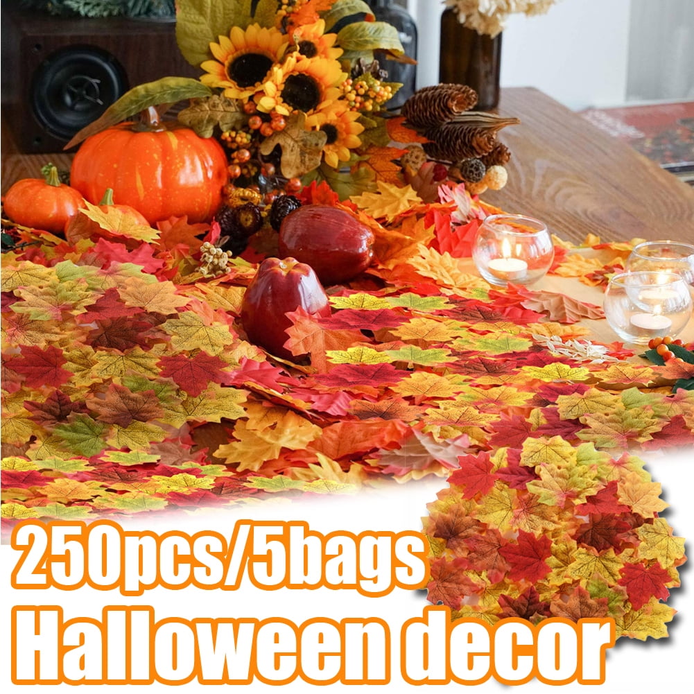 Cheers.US 250Pcs/5Bag Maple Leaves Artificial Fall Leaves Bulk Assorted Mixed Faux Fall Color