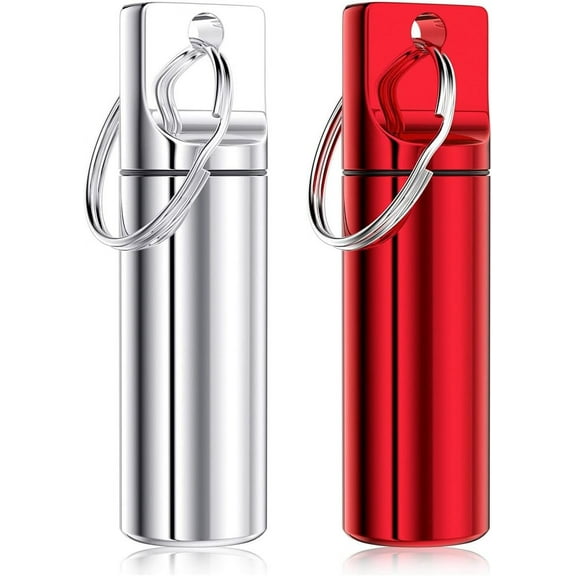 Pill Holder Keychain, Pill Box for Purse, Portable Pill Organizer Container, Small Pocket Travel Pill Case with Keychain, Waterproof Metal Pill Medicine Bottle for Outdoor Travel (2 Pack)