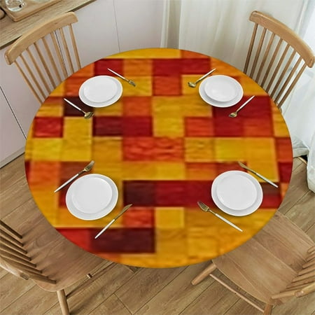 

HAOXIT Round Fitted Tablecloth Burnt Orange Elasticized Polyester Table Cover Quadratic Round Faded Print Fitted Table Cloth Fits Round Tables for Dining 46-50