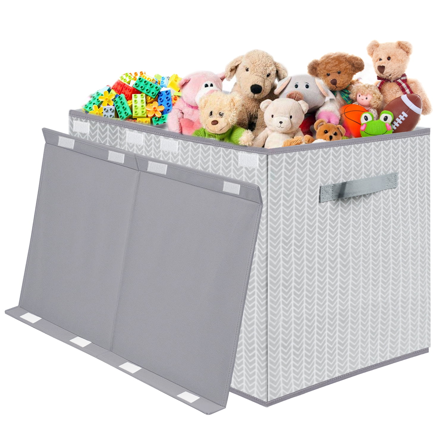 Toy Box Chest Organizer Bins for Boys Girls Kids, Large Collapsible Fabric Storage Container with Flip-Top Lid & Handles for Clothes,Blanket,Nursery,Playroom,Bedroom,Tree Branch Pattern (Gray)