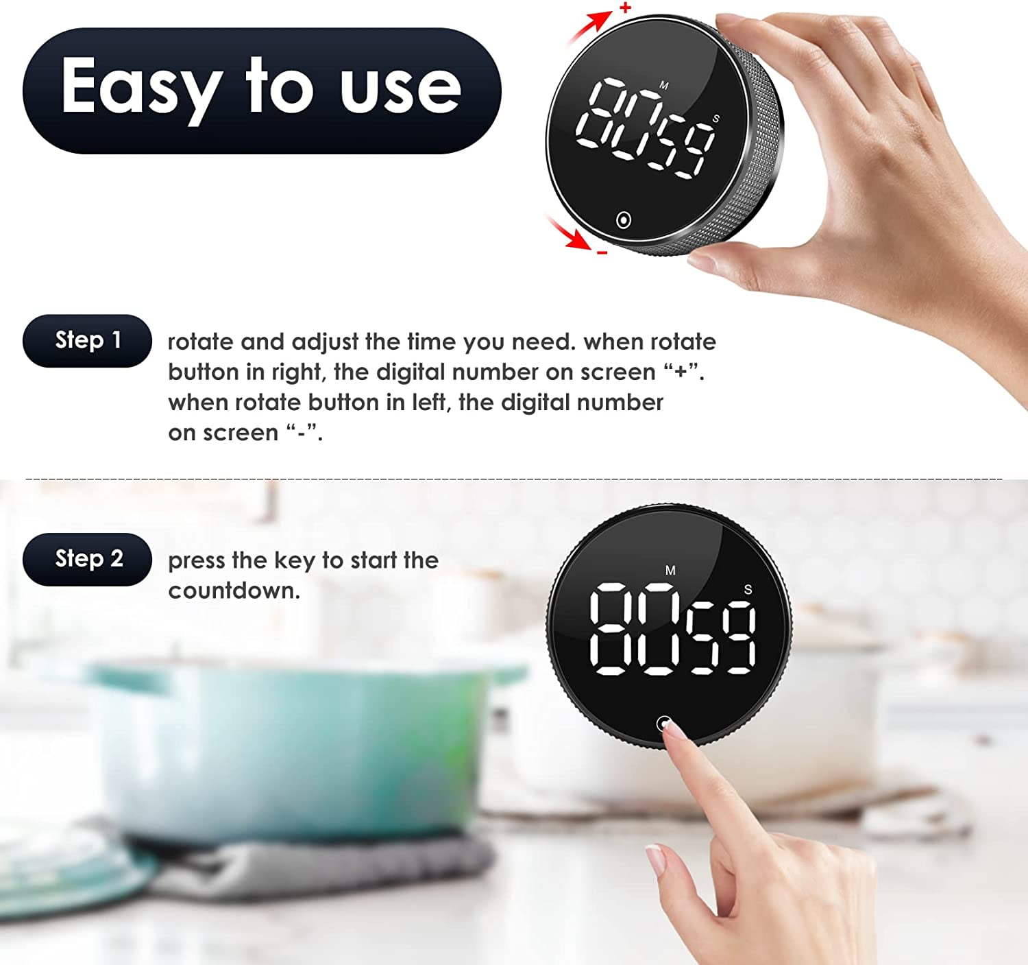 BOSAI Kitchen Timers,digital Classroom Timer for Kids, Large Magnetic LED Countdown Timer with Constant Light Function for Classrooms, Quiet for Children