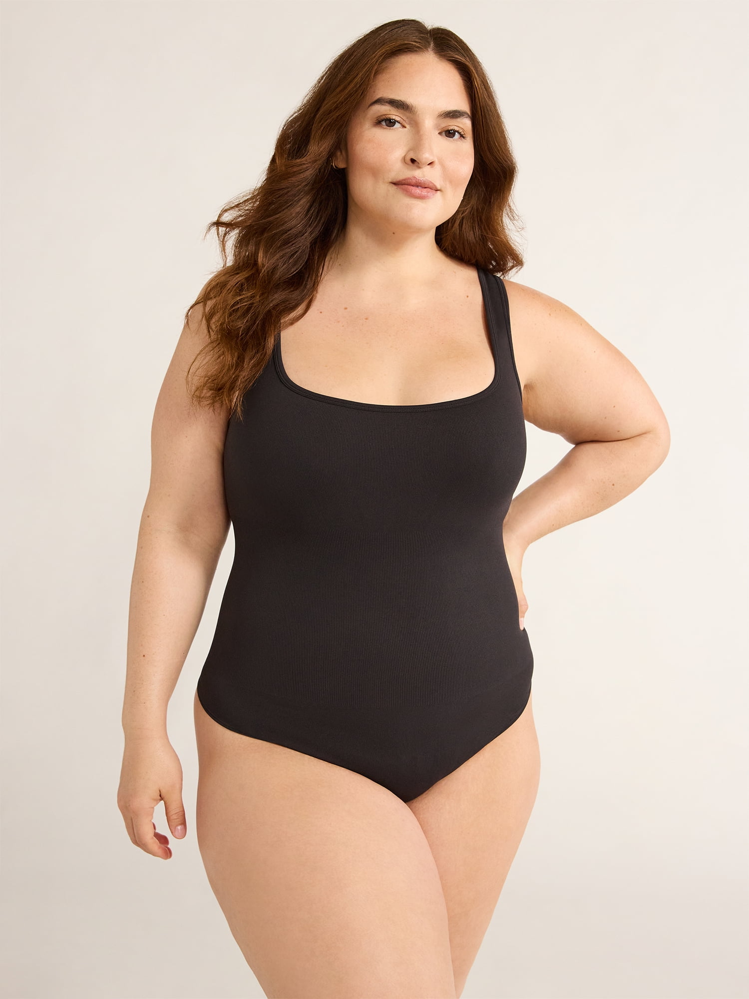 Joyspun Women's Seamless Slimming Square Neck Tank Bodysuit, 2-Pack, Sizes S-XXXL