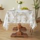 thumbnail image 5 of Mantel de poliéster con estampado floral de pájaros y borlas | Mantel rectangular de lino sintético | Resistente a las manchas, al agua y a la suciedad, ideal para decorar tu mesa de centro, para, 5 of 6