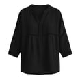 thumbnail image 3 of ZGRBOU Women Eyelet V Neck Button Down Shirt Casual 3/4 Puff Sleeve Cotton Blouse Summer Loose Boho Beach Vacasion Tops, 3 of 4