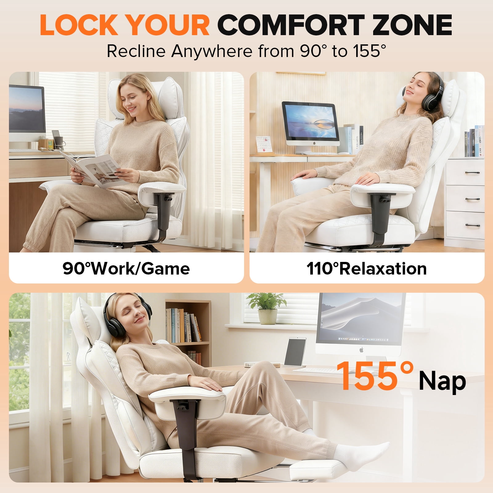 CloudRest Pro 400lbs Executive heavy duty office chair, High Back Ergonomic Computer Desk Chairwith Lumbar Back Support, white
