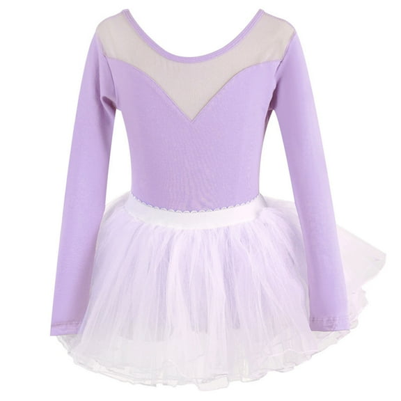 Bovxnpu Gymnastics Leotards for Girls, Girls Long Sleeve Dance Leotards with Skirt Classic Gymnastic Ballerina Outfit Dress 7-8 Years