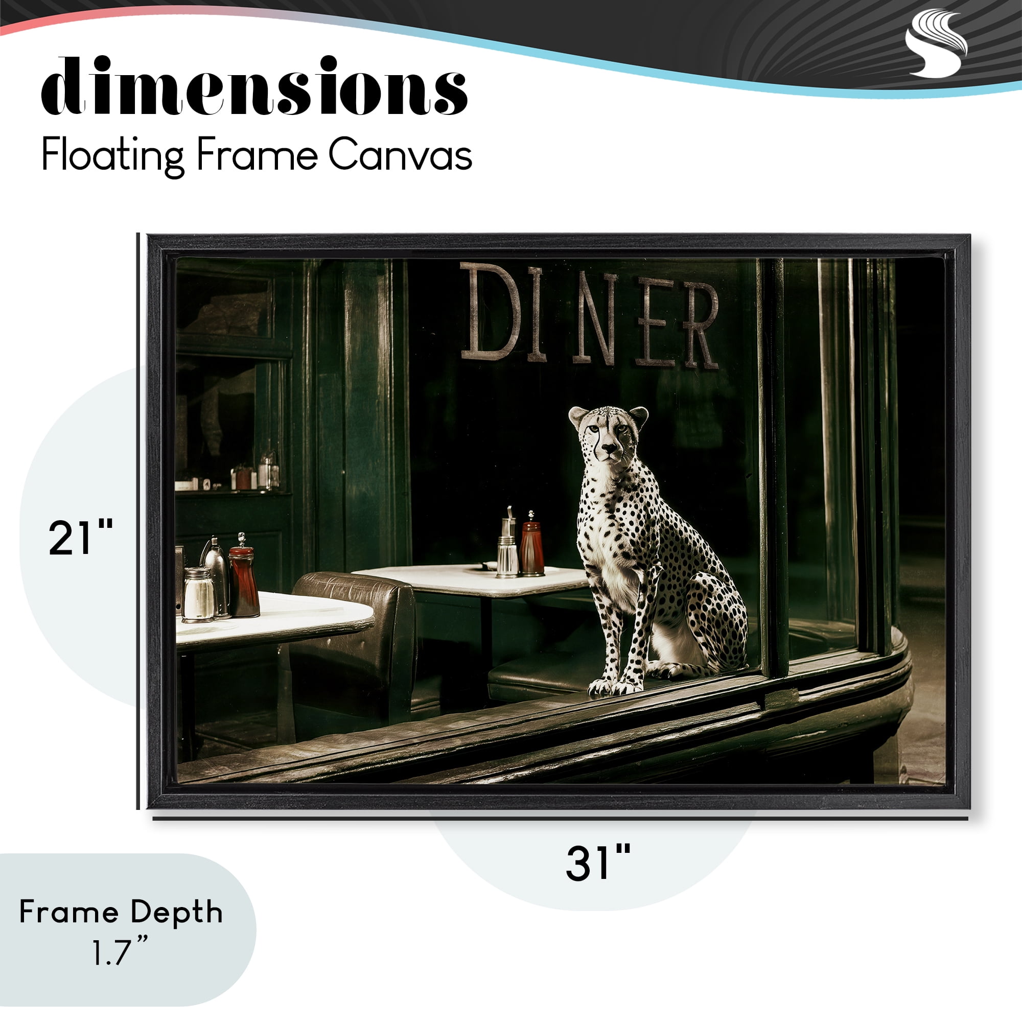 Stupell Industries Diner Sentry Leopard Black Framed Floater Canvas Wall Art, design by Annabelle Hall