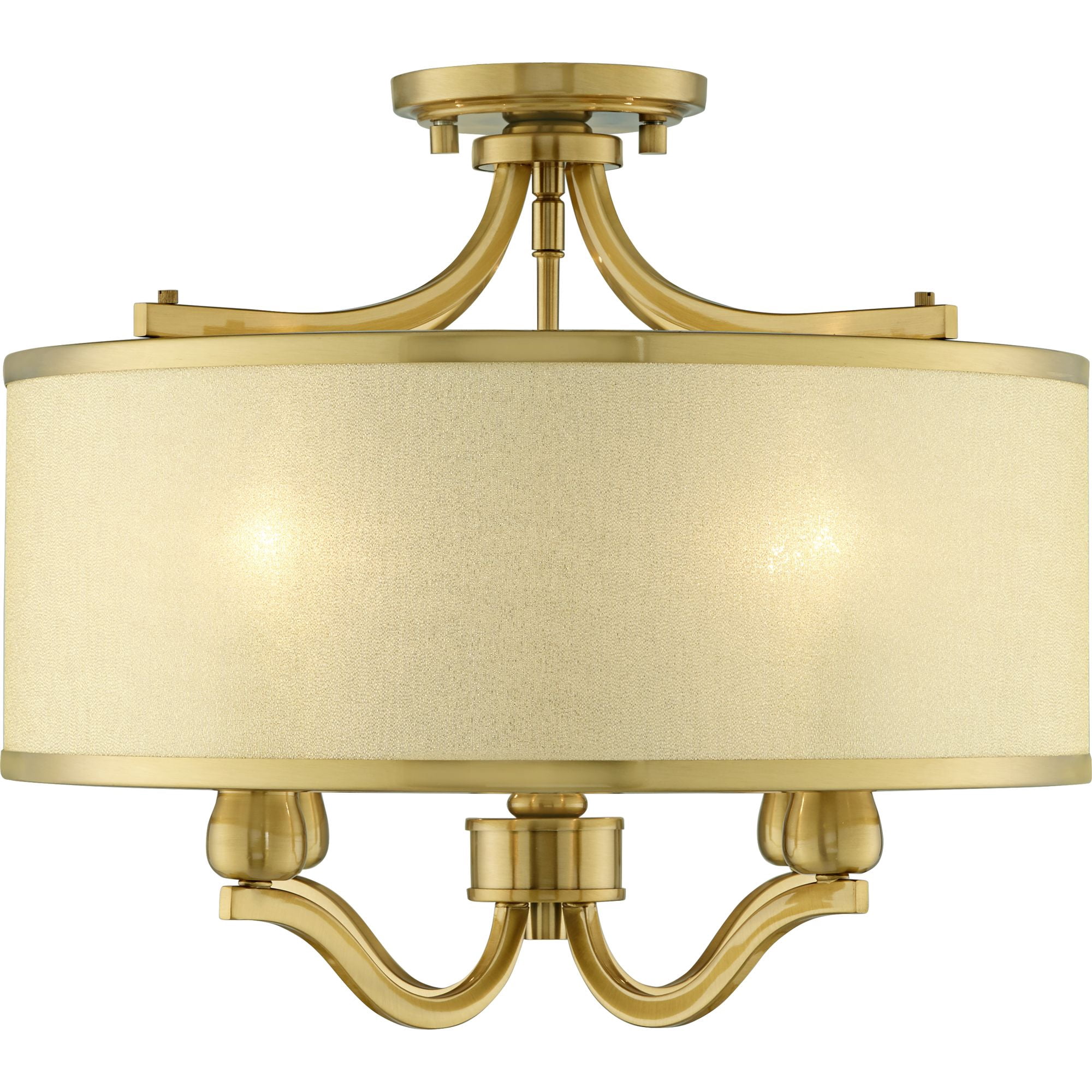 Possini Euro Design Nor Vintage Ceiling Light Semi Flush Mount Fixture 18" Wide Warm Antique Brass 4-Light Soft Gold Organza Drum Shade for Bedroom