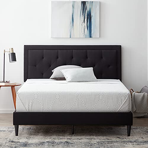 Lucid Black Upholstered Bed With, Black Tufted Bed Frame Full