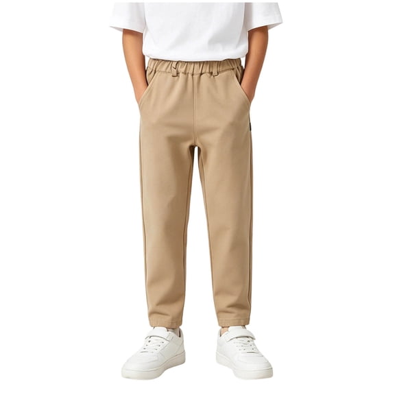 Chiccall Fashion Little and Big Kids Summer Suit Pants Thin Fully Elastic Waist Trousers Pants Solid Color Pocketed Tapered School Season Uniform Pants for Boys and Girls