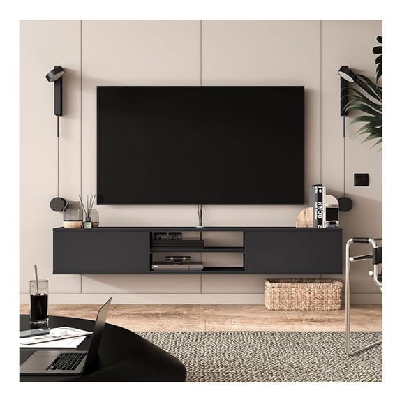 Mobili Floating TV Stand 70 Inch, Wall Mounted Media Console, Modern Gray TV Stand for 80 Inch TVs with Storage and Cable Management, Floating Entertainment Center