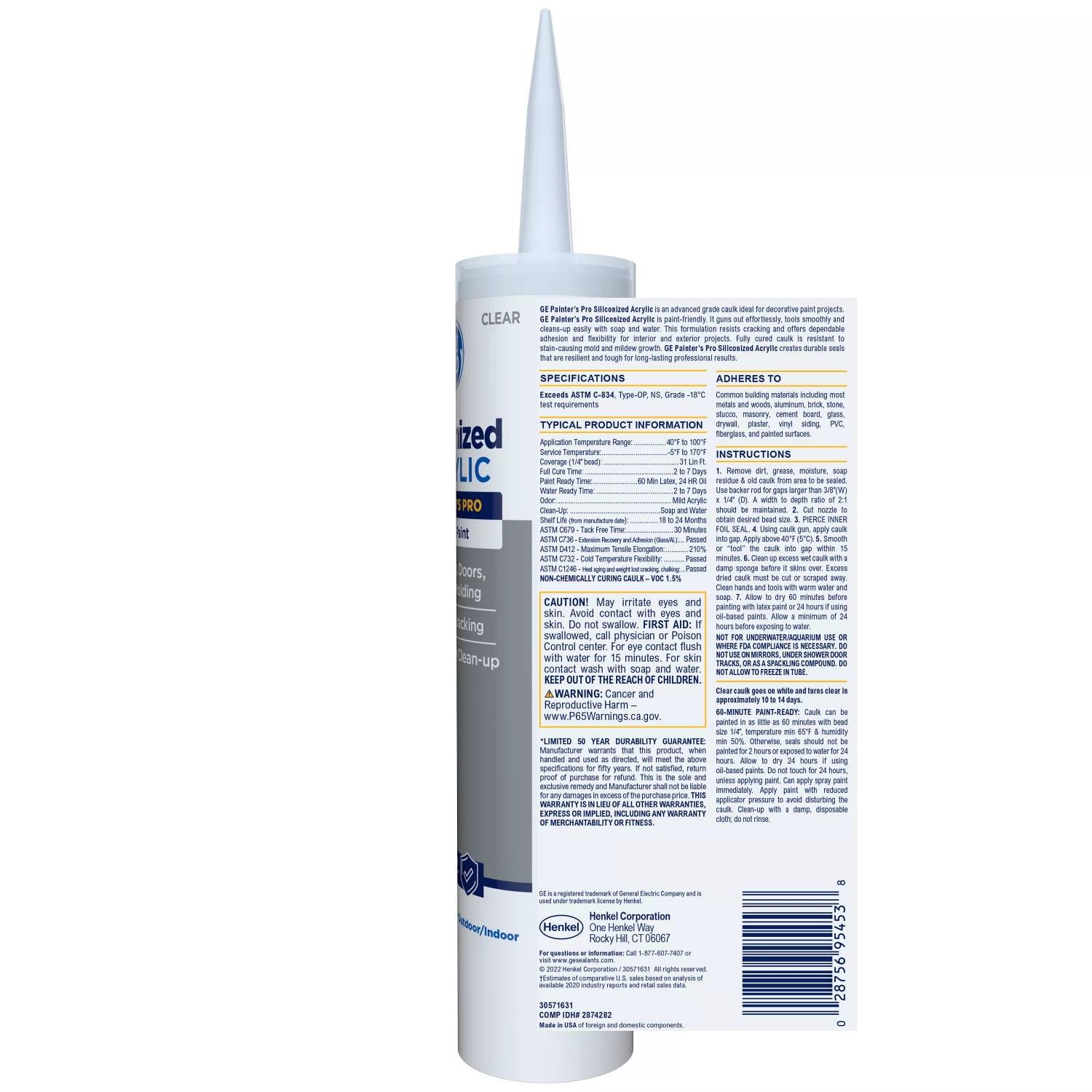 GE Siliconized Acrylic Painters Pro Sealant Seal & Paint, Pack of 1, Clear 10 fl oz Cartridge