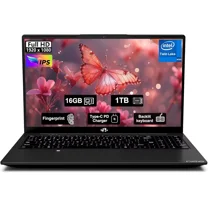 15.6" FHD IPS 2025 Business Laptop Computer Windows 11 16GB RAM 1TB SSD,4 Cores 13th Gen Intel N150(Up to 3.6GHz) 65W Type C Fingerprint Numpad Backlit Keyboard WiFi 6