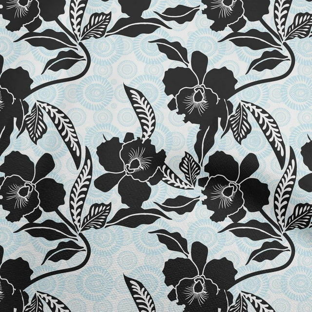 oneOone Georgette Viscose Black Fabric Asian Floral Craft Projects Decor Fabric Printed By The Yard 42 Inch Wide