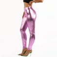 thumbnail image 4 of OFENTI Metallic Shiny Leggings - Mid Waist Faux Leather Footless Tights Pants Wet Look Skinny Glamour Lavender X-Large, 4 of 6