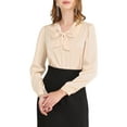 thumbnail image 5 of INSPIRE CHIC Women's Office Tie V Neck Long Sleeve Elegant Blouse Shirt L Apricot, 5 of 7