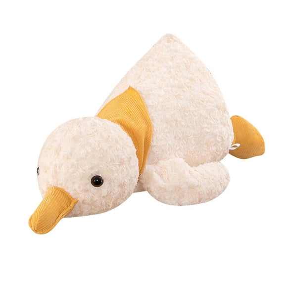 Cute Duck Plush Toy, Soft Rose Swirl Fur Lying Duck Sleep Pillow with Yellow Scarf, Calming Stuffed Animal Body Pillow for Toddlers, Kids & Birthday Gift