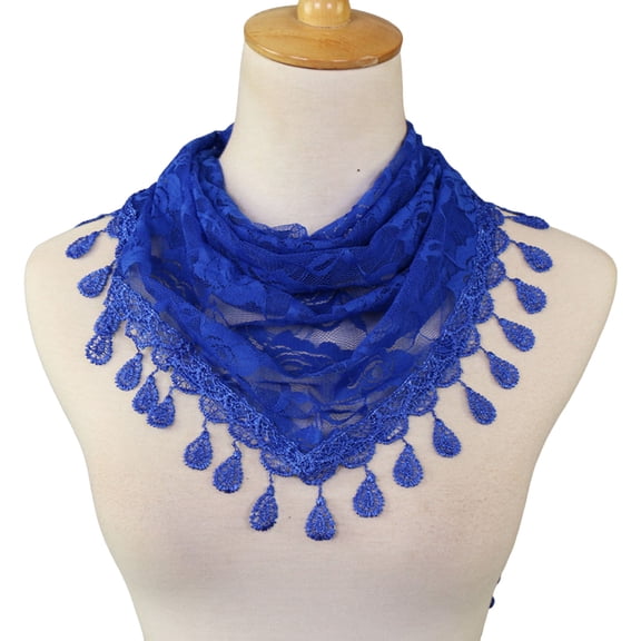 rygai Head Wrap Trendy Lightweight Hollow Portable Fine Workmanship Sunscreen Nylon Lace Tassel Triangle Head Wrap Summer Accessory,Royal Blue