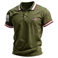 thumbnail image 2 of Men's Patriotic Striped Polo Shirt with Dual American Flag Embroidery and Contrast Collar Featuring Short Sleeve Turn-Down Collar Army Green L, 2 of 4