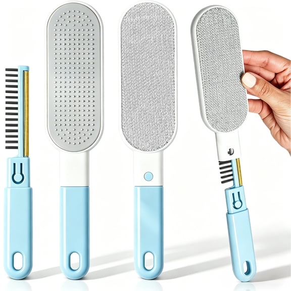 OAZOUF 4-in-1 Pet Hair Remover, Cat Dog Hair Removal with Detachable Brush, Lint Brush, Fabric Shaver, Crevice Tool for Couch Car Furniture Carpet Clothes, Blue