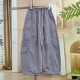 thumbnail image 6 of Qingpeng Girls Wide Leg Pants High Waist Drawstring Striped Cuffs Lightweight Wrinkled School Outdoor Casual Spring Summer Long Pants for Kids, 6 of 7
