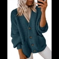 thumbnail image 3 of Suéteres y Abrigos de Punto Grueso de Larga con Cuello en V Abierto para Mujer. Verde Pavo Real L, 3 of 7
