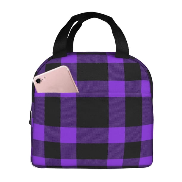 Easygdp Purple Buffalo Plaid Bolsa Térmica Premium - Tela Oxford Impermeable, Gran Capacidad, Bolsillo Frontal, Unisex para Trabajo, Escuela, Actividades al Aire Libre y Picnics