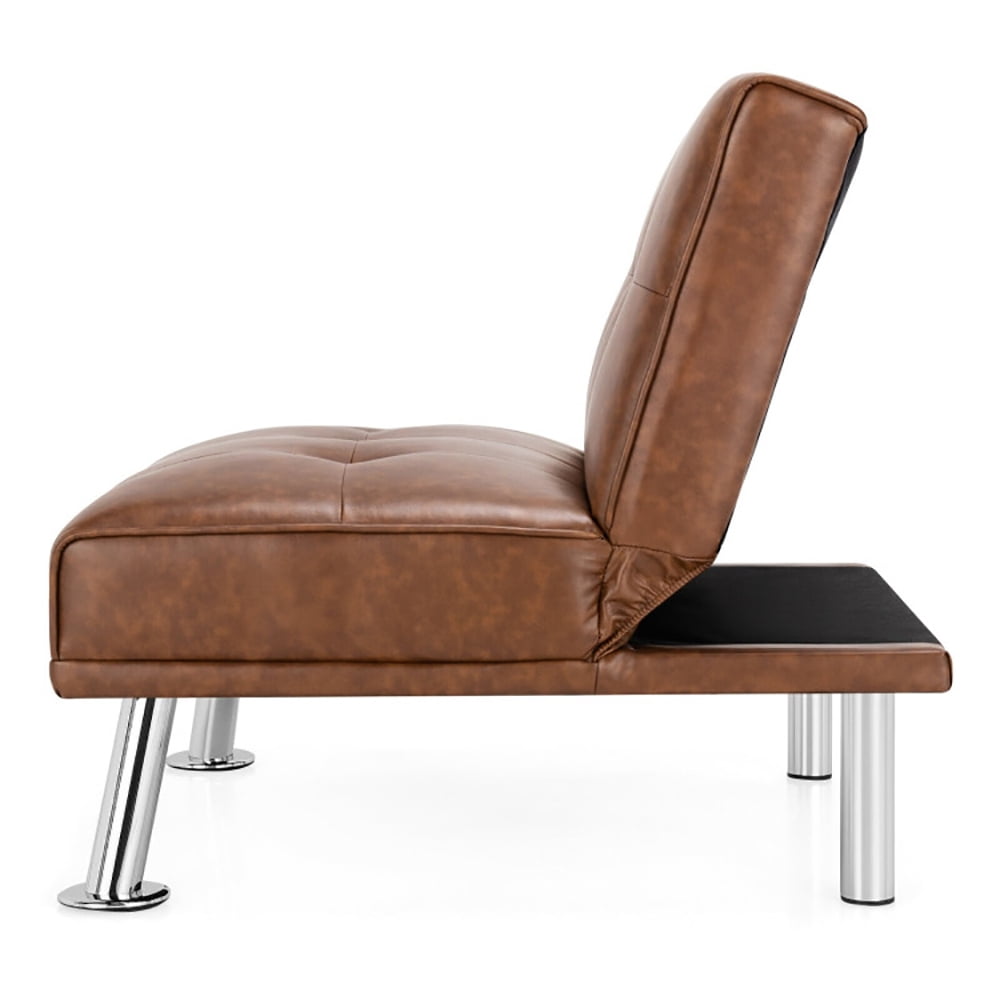 Finihen Folding PU Leather Sofa Couch, Leather Couch, Folding PU Leather Single Sofa with Metal Legs and Adjustable Backrest, for Living Room, Bedroom, Brown Finihen Folding PU Leather Sofa Couch, Leather Couch, Folding PU Leather Single Sofa with Metal Legs and Adjustable Backrest, for Living Room, Bedroom, Brown