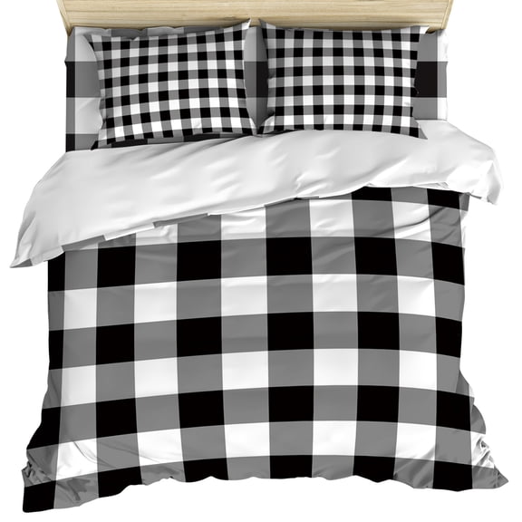 Black and White Checkered Duvet Cover Set, Farmhouse Buffalo Plaid Soft Duvet Cover Twin Size Bedding Set 4 Pieces, 1 Quiltcover and 2 Pillowcases with Zipper, 1 Bed Sheet for All Seasons
