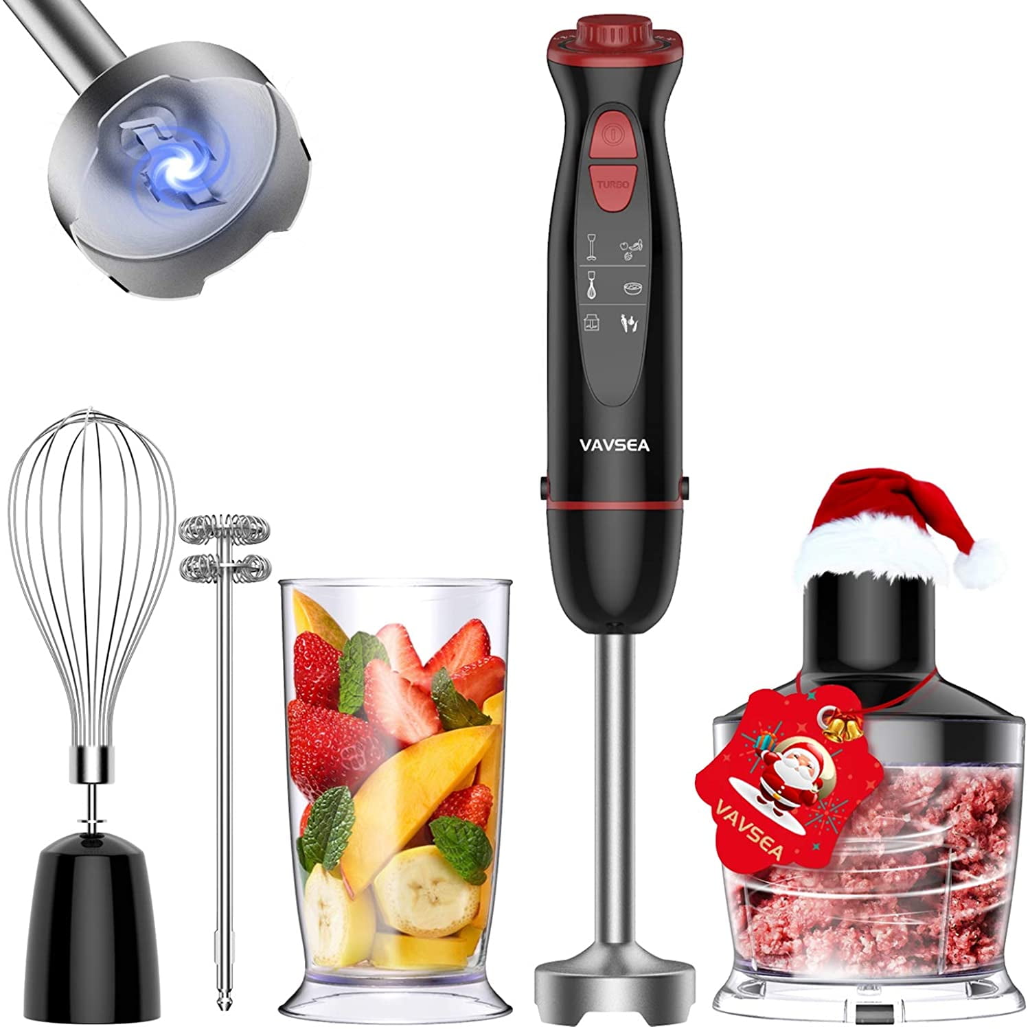 Minipimer Mixer Cucina Immersione 1200 Watt VAVSEA frullatore a immersione 4 in 1 base per miscelazione in acciaio inox frusta,tazza frullatore da 700 ml,tritatutto da 500 ml,12 livelli di velocità Minipimer Mixer Cucina Immersione 1200 Watt VAVSEA frullatore a immersione 4 in 1 base per miscelazione in acciaio inox frusta,tazza frullatore da 700 ml,tritatutto da 500 ml,12 livelli di velocità