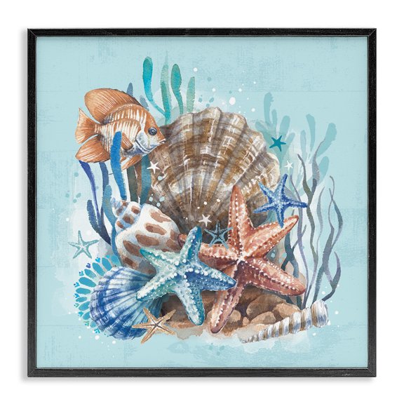 Stupell Industries Shabby Chic Seashell Still Life Black Framed Giclee Art, 12 x 12, by Courtney Morgenstern