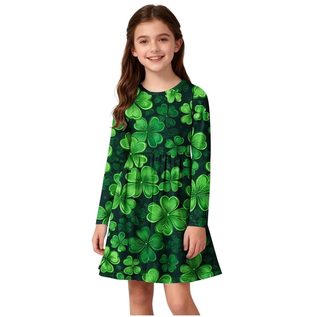 Robe à Manches Longues pour Filles, Coupe Trapèze, Patineuse, Col Rond, Extensible, Robe Décontractée, Taille 7 8
