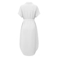 thumbnail image 4 of Kezqiaxn Sundresses for Women Drawstring Short Sleeve Collared Button Down Dress Plus Size Summer Dresses Fashion Clothing, 4 of 9