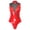 Red, variant on Women Sleeveless Mock Neck One Piece Bodysuit Stretchy Mesh Patchwork PU Leather Catsuit Leotard Pink S