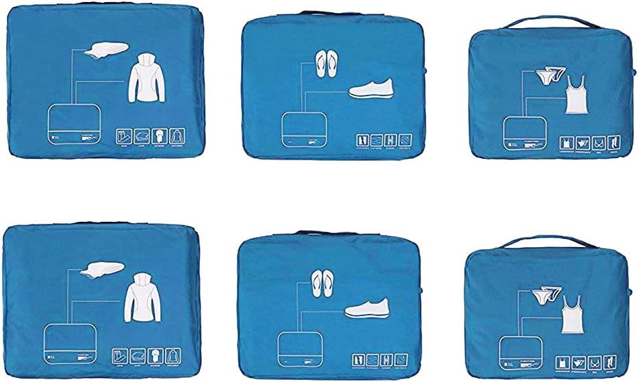 6-Piece Packing Cubes Set – Travel Luggage Organizers, Lightweight Nylon – 2 Large + 2 Medium + 2 Small Sizes – Breathable Mesh, Strong Zipper – Black/Navy Blue/Gray/Sky Blue