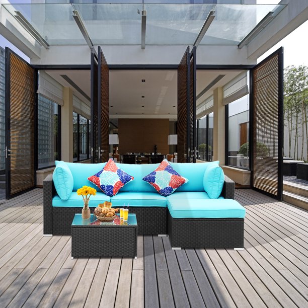 Ainfox 5 Piece Outdoor Patio Furniture Sofa Set Wicker Sectional Rattan